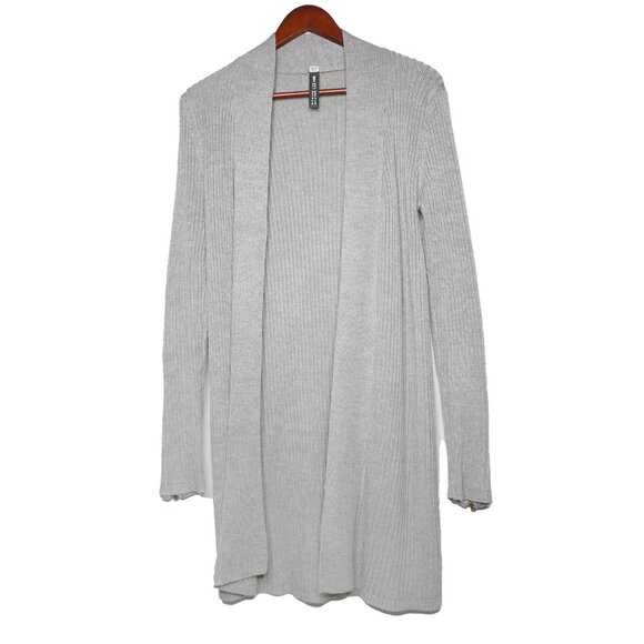 Design Labs Lord & Taylor Knit Long Duster Cardigan Sweater Grey Zipper Sleeve - Picture 2 of 6